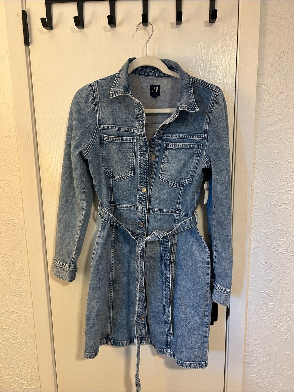 GAP Light Blue Denim Shirt Dress with Tie